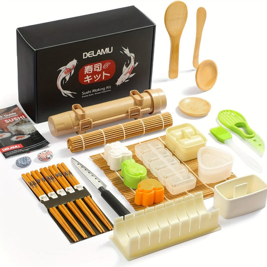 Sushi Making Kit 9/27Pcs with Bamboo Rolling Mats, Rice Molds, Paddle, Knife & Chopsticks, Beginner Set for Home