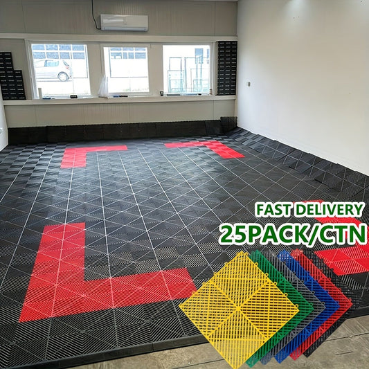 Garage Floor Tiles 25Pcs – Interlocking Plastic Mesh Spliced Floor Mats for Car Wash Auto Detailing Garage Flooring, 5 Colors