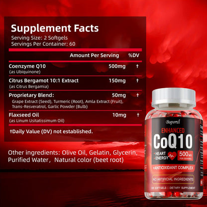 CoQ10 Coenzyme Q10 with Citrus Bergamot 120 Capsules, Heart Health, Brain & Cardiovascular Support