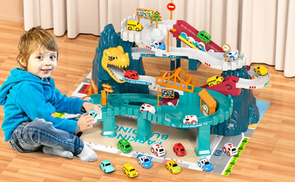 Dinosaur Race Track Toy Set for Kids with 10 Mini Cars & Ramp Launcher with the Listed Color, Size or Set Options for Everyday Use
