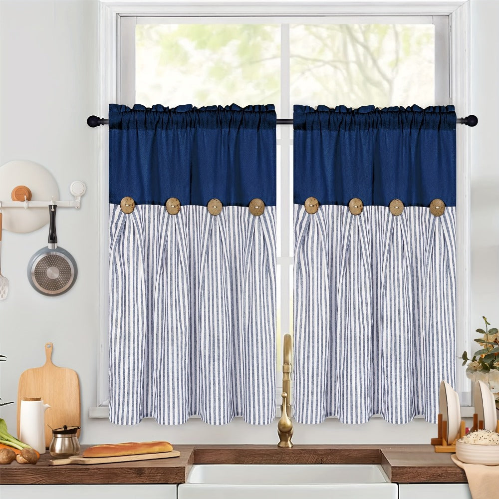 Semi Sheer Curtains Bohemian Linen Cotton Patchwork Grommet Top Window Drapes for Bedroom Living Room Kitchen Bathroom Cafe