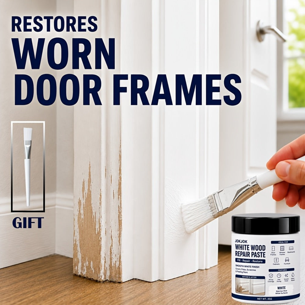 Wood Filler Paste - White Trim for Door Frames, Window Frames, Baseboards & Cabinets - Covers Scratches