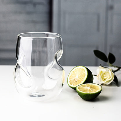 Geometric Twisted Cocktail Glasses 4 or 8 Pack – 400ml Wide Mouth BPA-Free Borosilicate Glass – Festive Drinkware for Whiskey, Beer & Tea