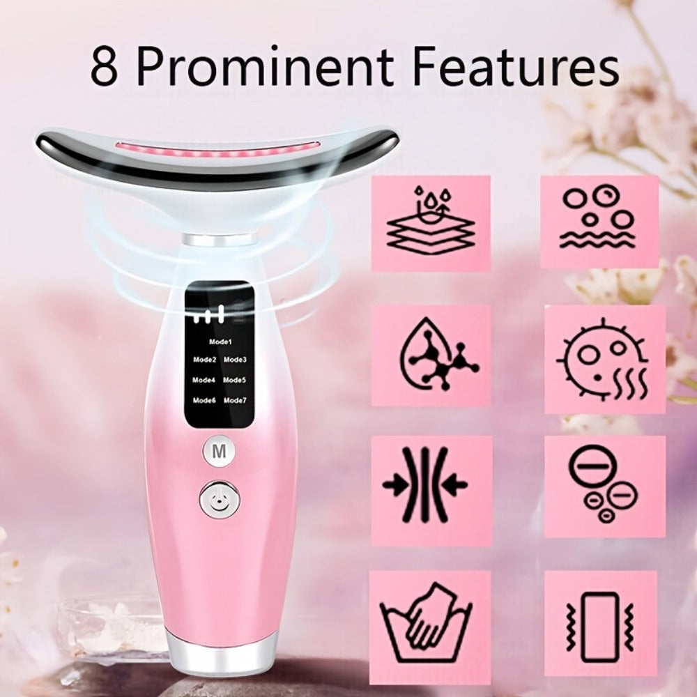 LED Light Therapy Face Neck Shoulder Massager 7-Color USB Rechargeable Multiple Adjustable Modes Facial for Home or Salon Spa Use