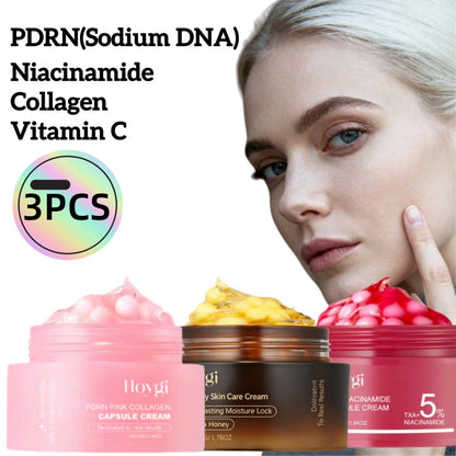 Face Cream PDRN Collagen Three-Piece Capsule Set with Vitamin C and Niacinamide for Day or Night Use
