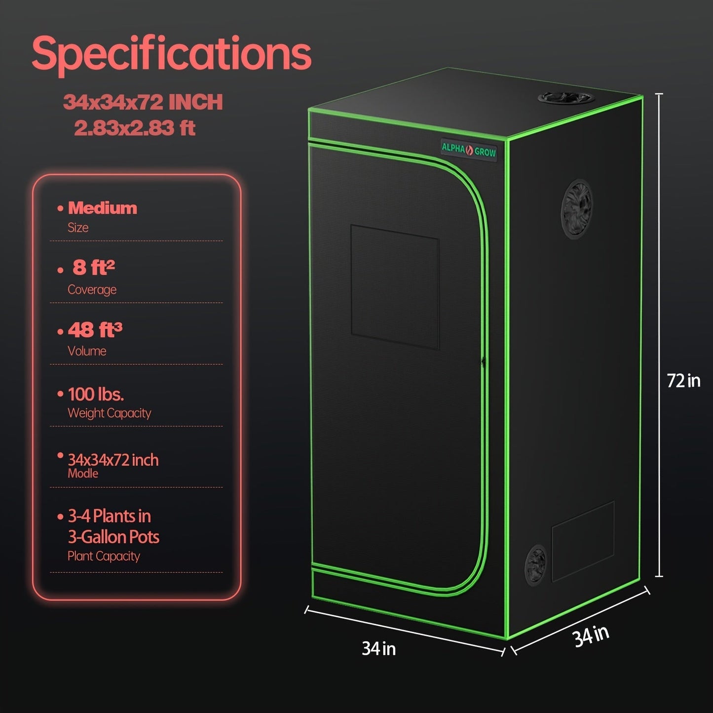 Grow Tent 1680D Thickened Mylar with Observation Window & Floor Tray, Pro-Grade Indoor Hydroponic Growing