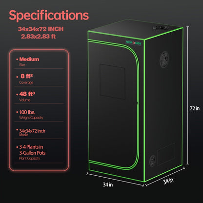 Grow Tent 1680D Thickened Mylar with Observation Window & Floor Tray, Pro-Grade Indoor Hydroponic Growing