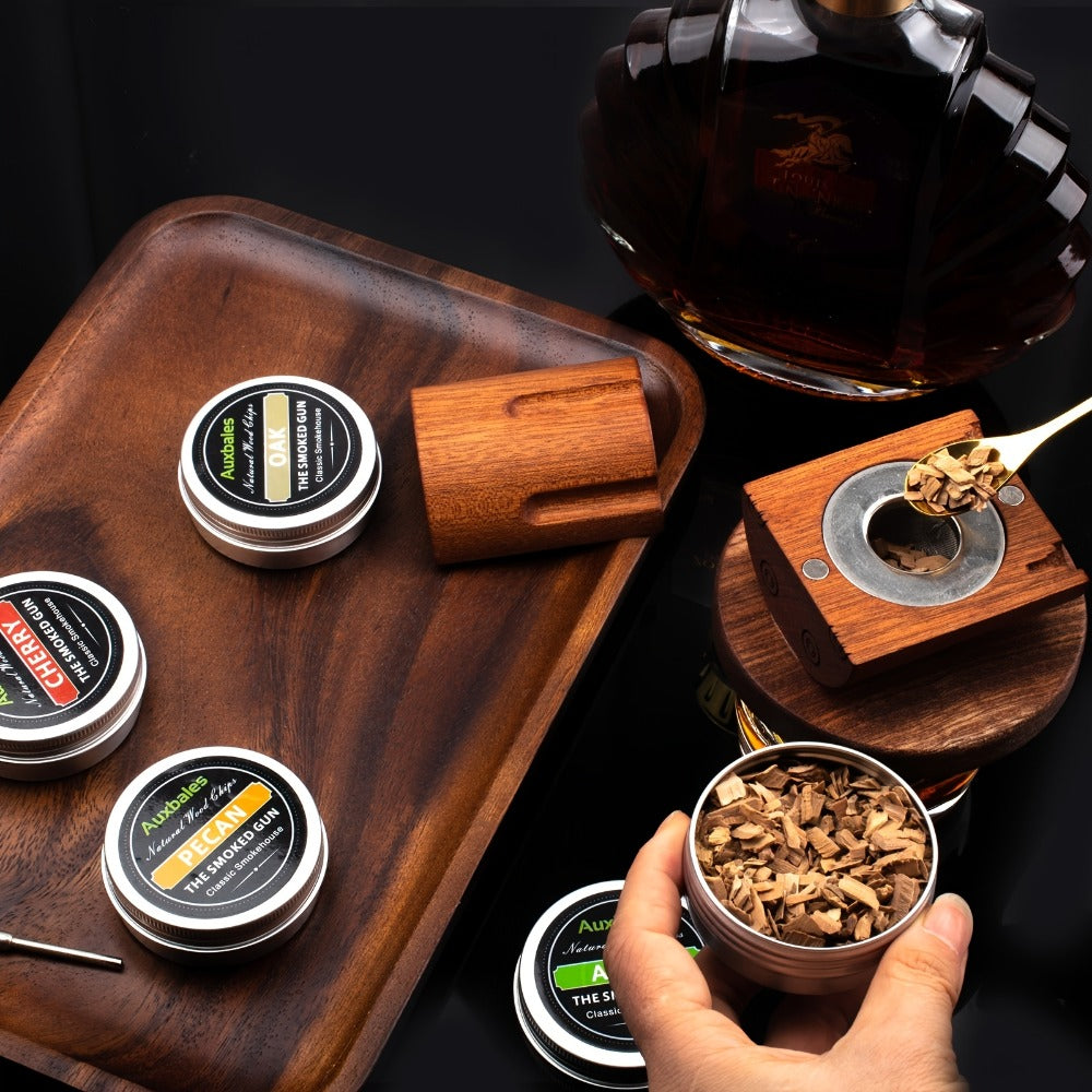 Whiskey Smoker Kit with 4 Wood Chip Flavors & Filters, Cocktail Smoker Set, Whiskey Gifts for Men