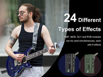 JUSTPRO Pocket Guitar Headphone Amp with 6 Amp Modules and 24 Guitar Effects for Bedside Audio, Alarms and Room Entertainment