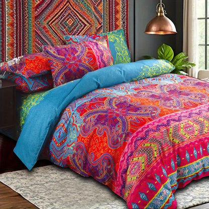 Bohemian Floral Quilt Set in Rose Red, Scarlet Red or Dark Pink with Twin, Queen and King Sizes