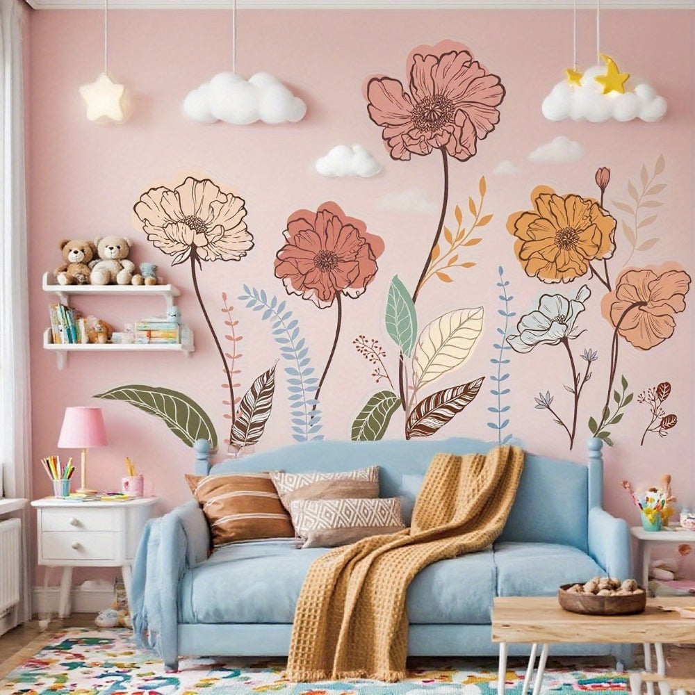 Bohemian Floral Wall Decals Self-Adhesive Wildflower Stickers for Living Room Bedroom TV Wall Art Decor