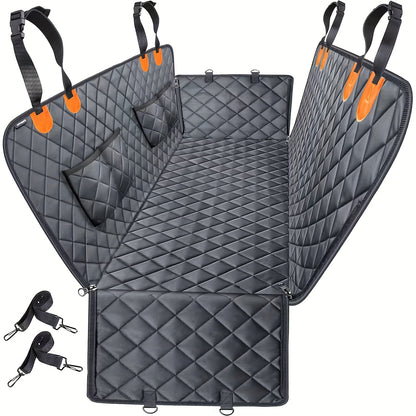 Dog Car Seat Cover Pet Hammock for Back Seat, Waterproof Scratch-Proof Nonslip Dog Seat Cover with 4 Side Pockets