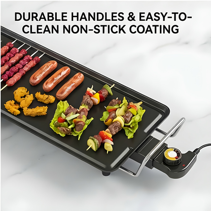 Indoor Electric Grill Smokeless, Non-Stick BBQ Griddle with Adjustable Temperature & Drip Tray