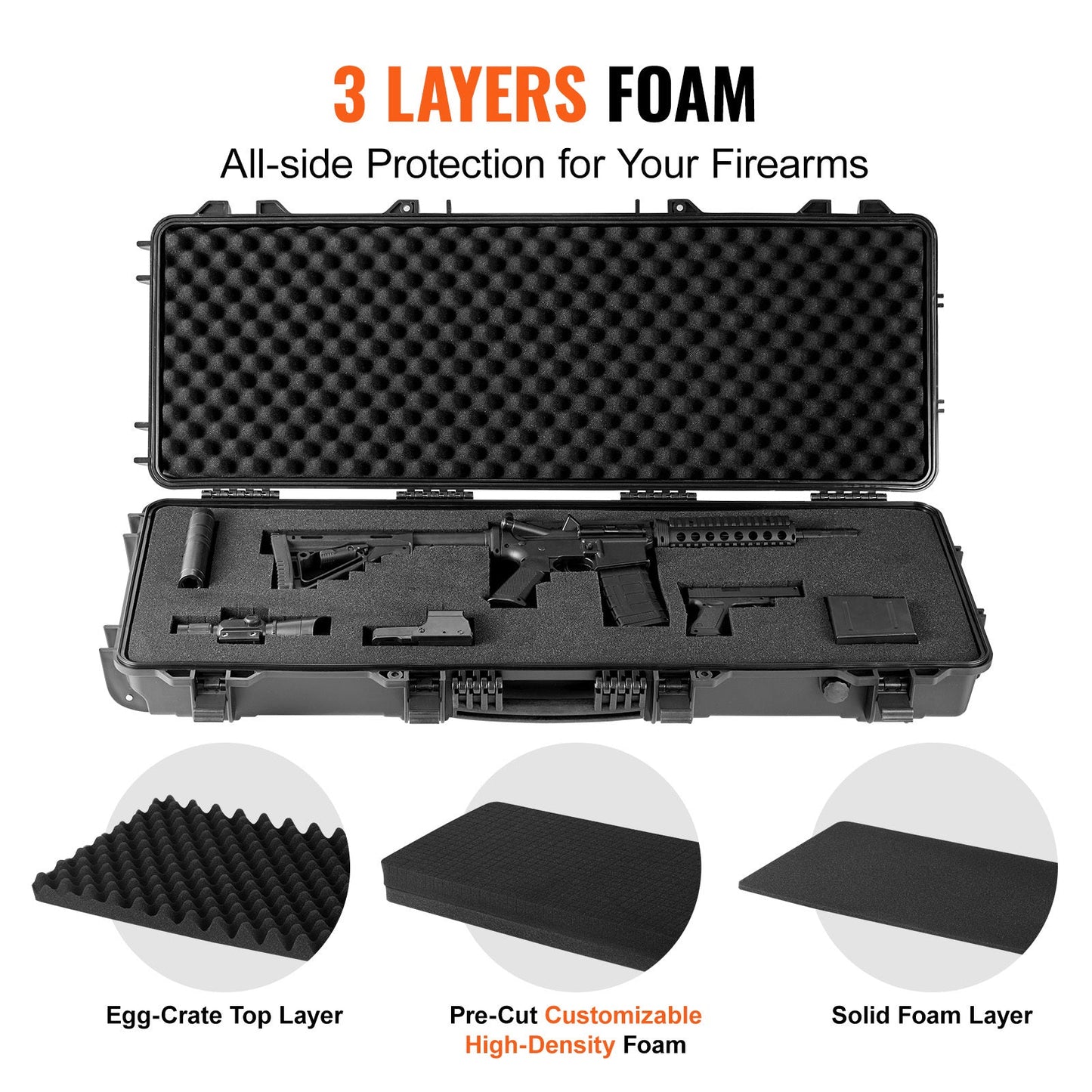 Rifle Hard Case 42 Inch Lockable with Wheels 3 Layer Foam Crushproof TSA Approved Hard Gun Case for 2 Rifles Shotguns Airsoft Guns Hunting