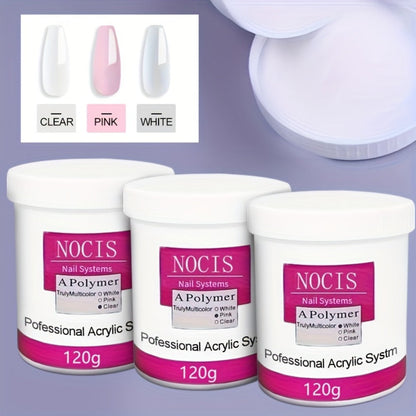 NOCIS 120g Acrylic Nail Powder Jar in White, Pink or Transparent Color for Use with Compatible Acrylic Liquid