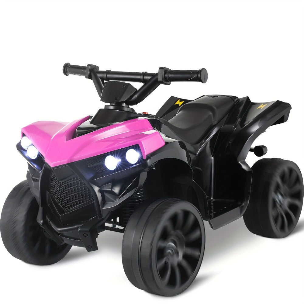 Kids Electric Ride-On ATV 4-Wheeler Quad with LED Headlights Foot Pedal Accelerator Anti-Slip Tires 55 lbs Capacity Outdoor Birthday Gift