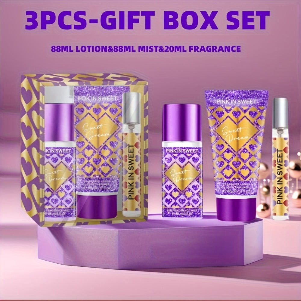 Perfume Gift Set for Women 3-Piece Body Spray Cream Mini EDP Sweet Gourmand Fragrance Date Night Party Birthday Gift