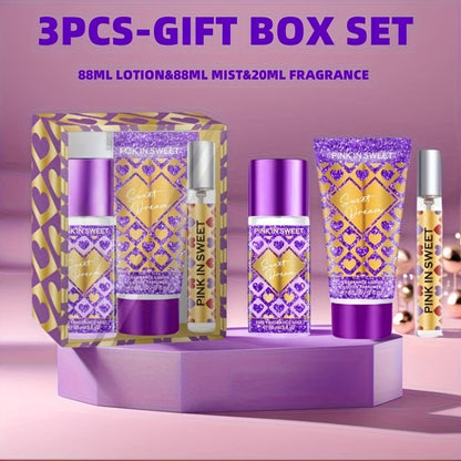 Perfume Gift Set for Women 3-Piece Body Spray Cream Mini EDP Sweet Gourmand Fragrance Date Night Party Birthday Gift