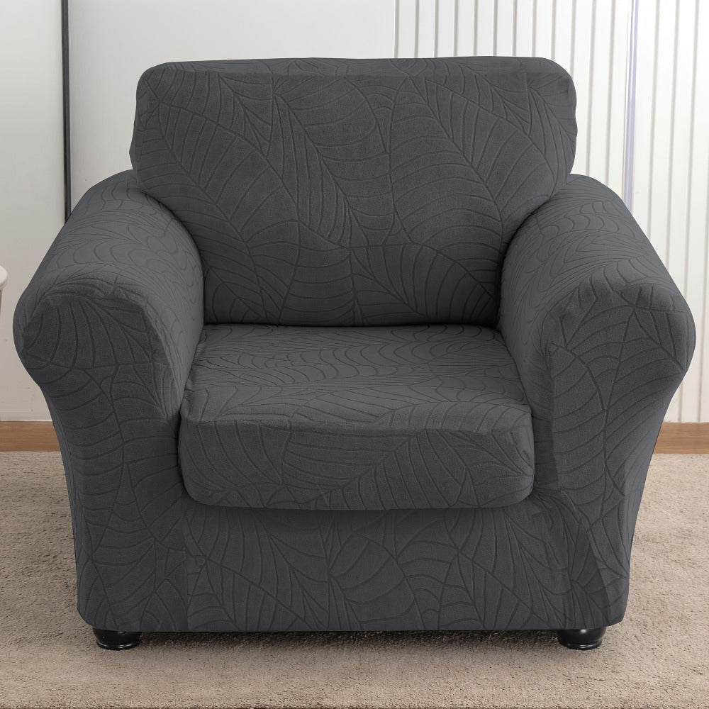 Armchair Slipcover 2pcs Set Jacquard Leaf Texture Stretch Chair Cover with Seat Cushion Cover for Entryways, Bedrooms and Living Spaces