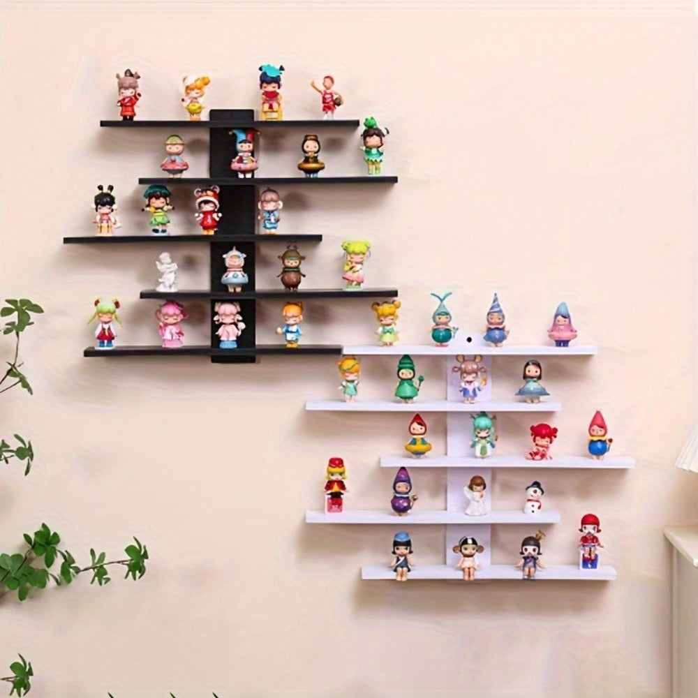 Five-Tier Wall-Mounted Display Shelf with Horizontal Ledges in Black or White Color Options