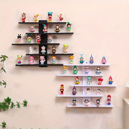Five-Tier Wall-Mounted Display Shelf with Horizontal Ledges in Black or White Color Options