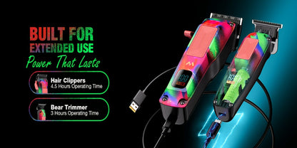 Graffiti Hair Clipper Kit with 7500 RPM Motor, Ten Color-Coded Guide Combs, Storage Case and Grooming Accessories