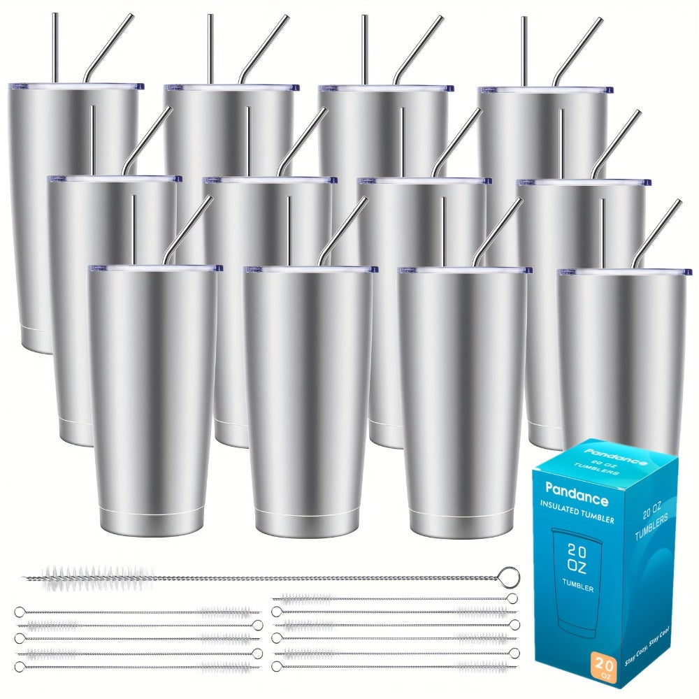 Stainless Steel Insulated Tumblers with Lid and Straw Bulk 20oz 304 Double Wall Vacuum Travel Mug for Hot Iced Coffee Drinks Water Cup Set