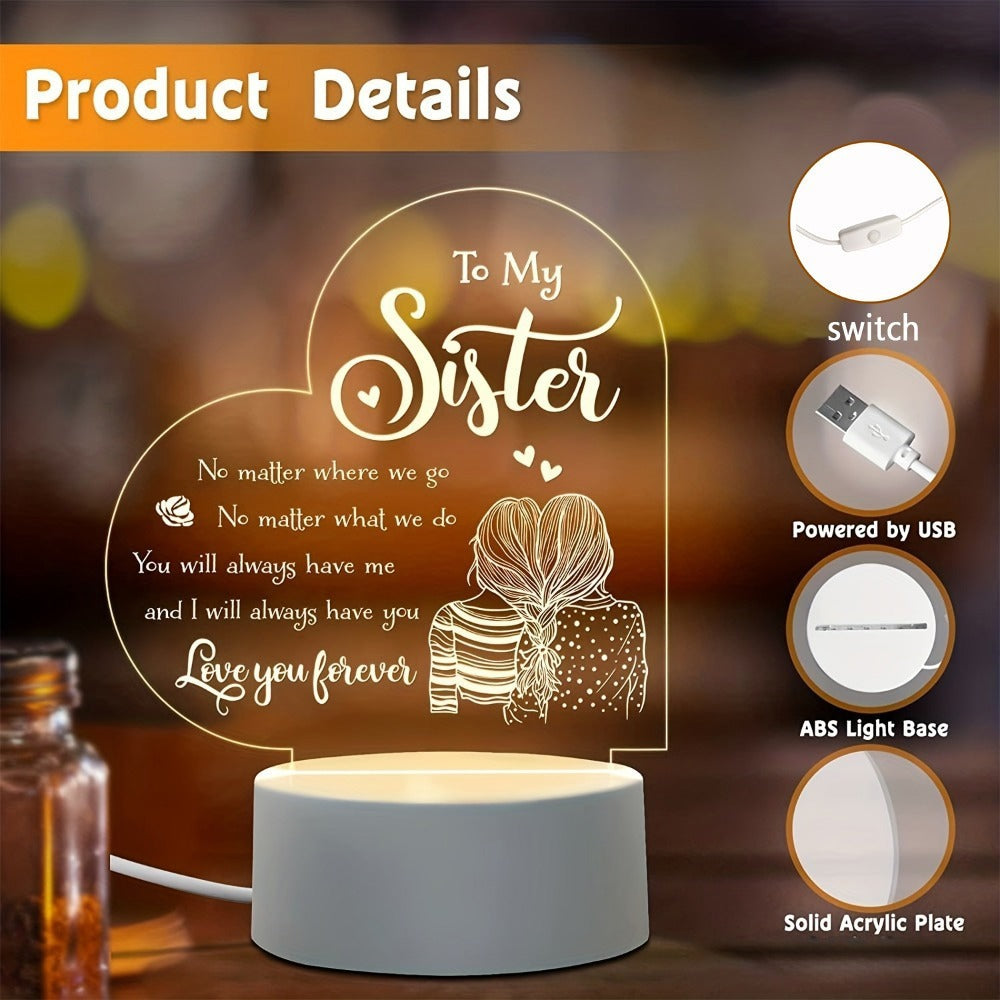Night Light Sister Galaxy Floral Acrylic Sign with Round Base, Corded Tabletop Display and One-Piece Configuration