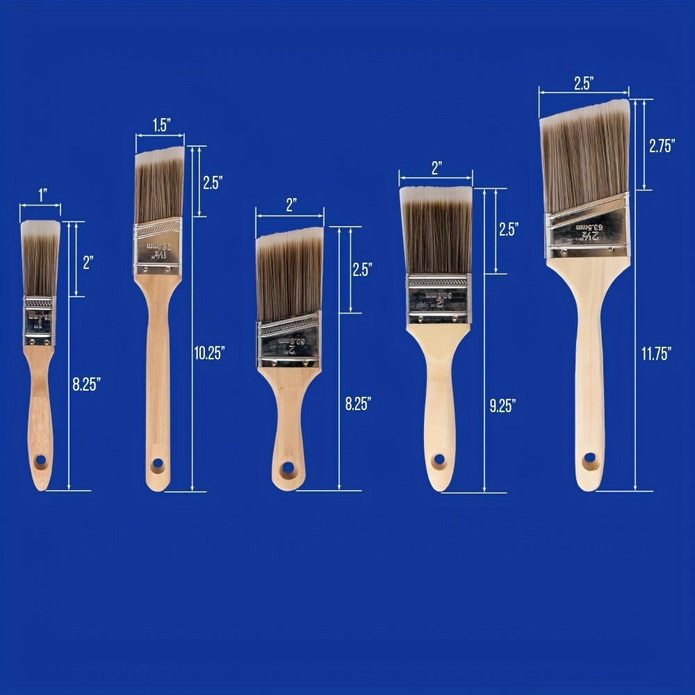 Paint Brushes Set 5 Piece Pro Grade Flat and Angle Brush Kit for Latex Oil Paint Stain Varnish Interior Exterior Wall Trim Furniture Home