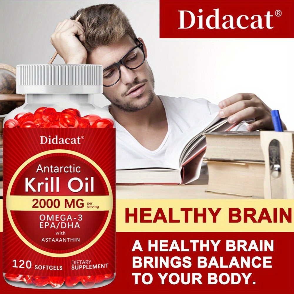 Antarctic Krill Oil 2000mg Per Serving 120 Softgels with Omega-3, EPA & DHA for Brain, Heart, Joint & Eye Health
