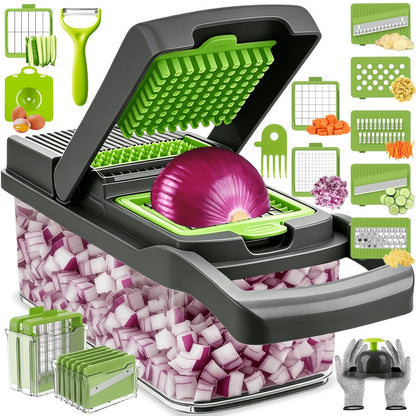 18-in-1 Vegetable Chopper and Mandoline Slicer with Clear Container in Upgraded or Gray 18-Piece Checkout Sets