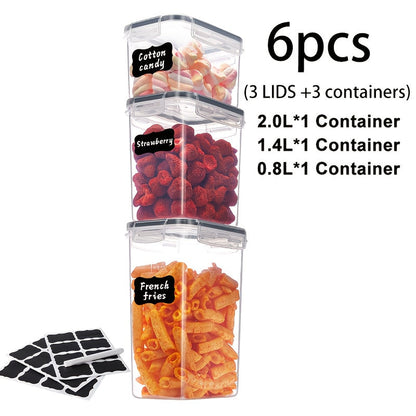 Pantry Jar Food Storage Organizer with Black Flip-Top Lids, Labels and Six Available Set Sizes