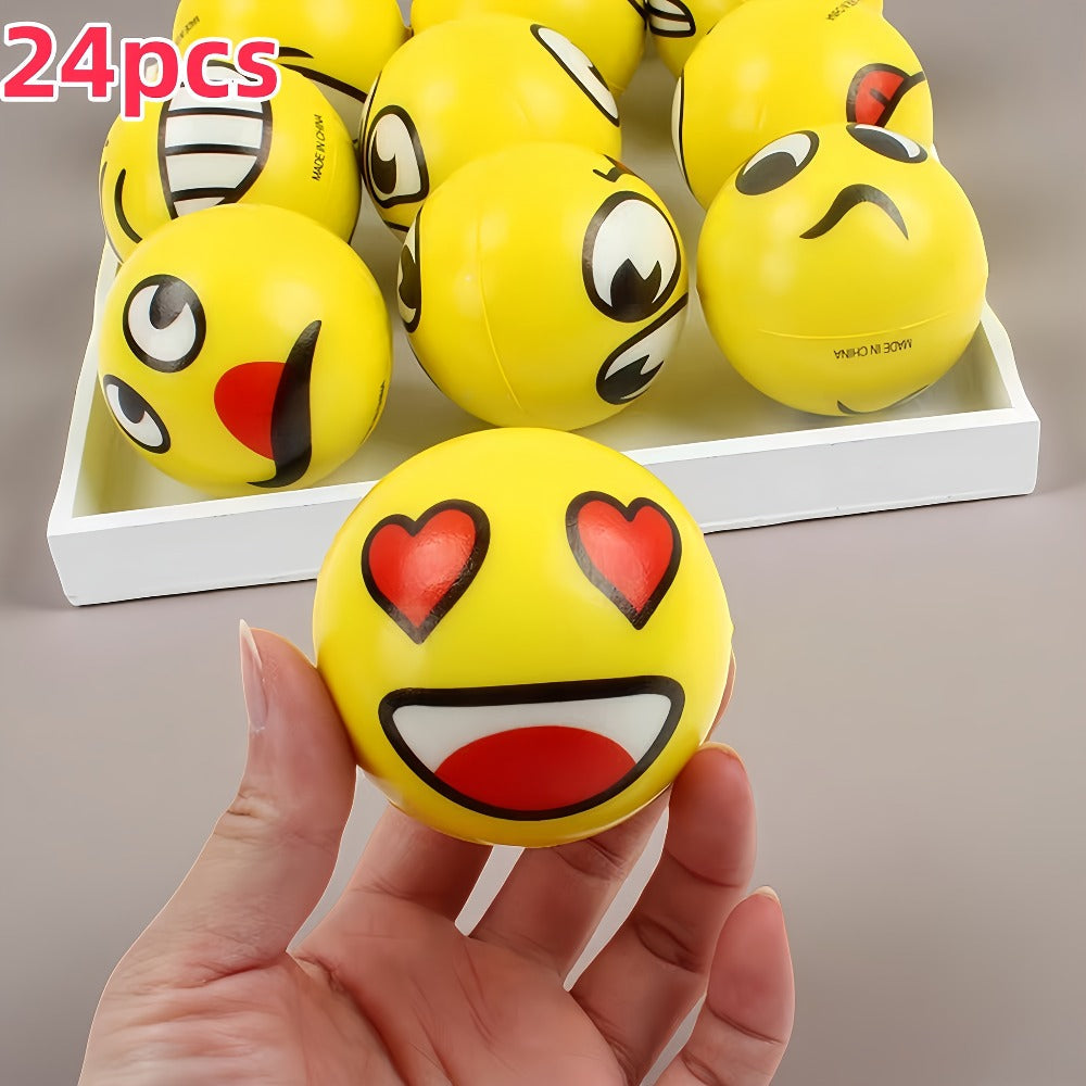 Stress Balls Bulk 24 Pack Mini Squeeze, Funny Emoji Face Foam Stress Toys for Kids & Adults, Classroom Prizes
