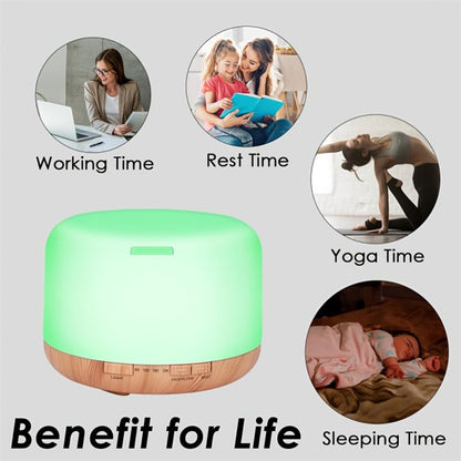 Large Room Essential Oil Diffuser 16.91oz, Timer, 7 Ambient LED Lights, No Water Auto-Off, Wood Grain Design for Home & Office