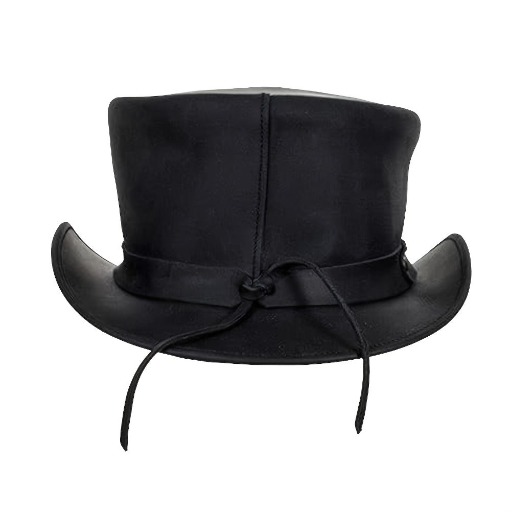 Genuine Leather Top Hat Steampunk Gentleman Shapeable Brim, Real Cowhide Low Crown Topper for Men & Women S-3XL