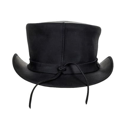 Genuine Leather Top Hat Steampunk Gentleman Shapeable Brim, Real Cowhide Low Crown Topper for Men & Women S-3XL