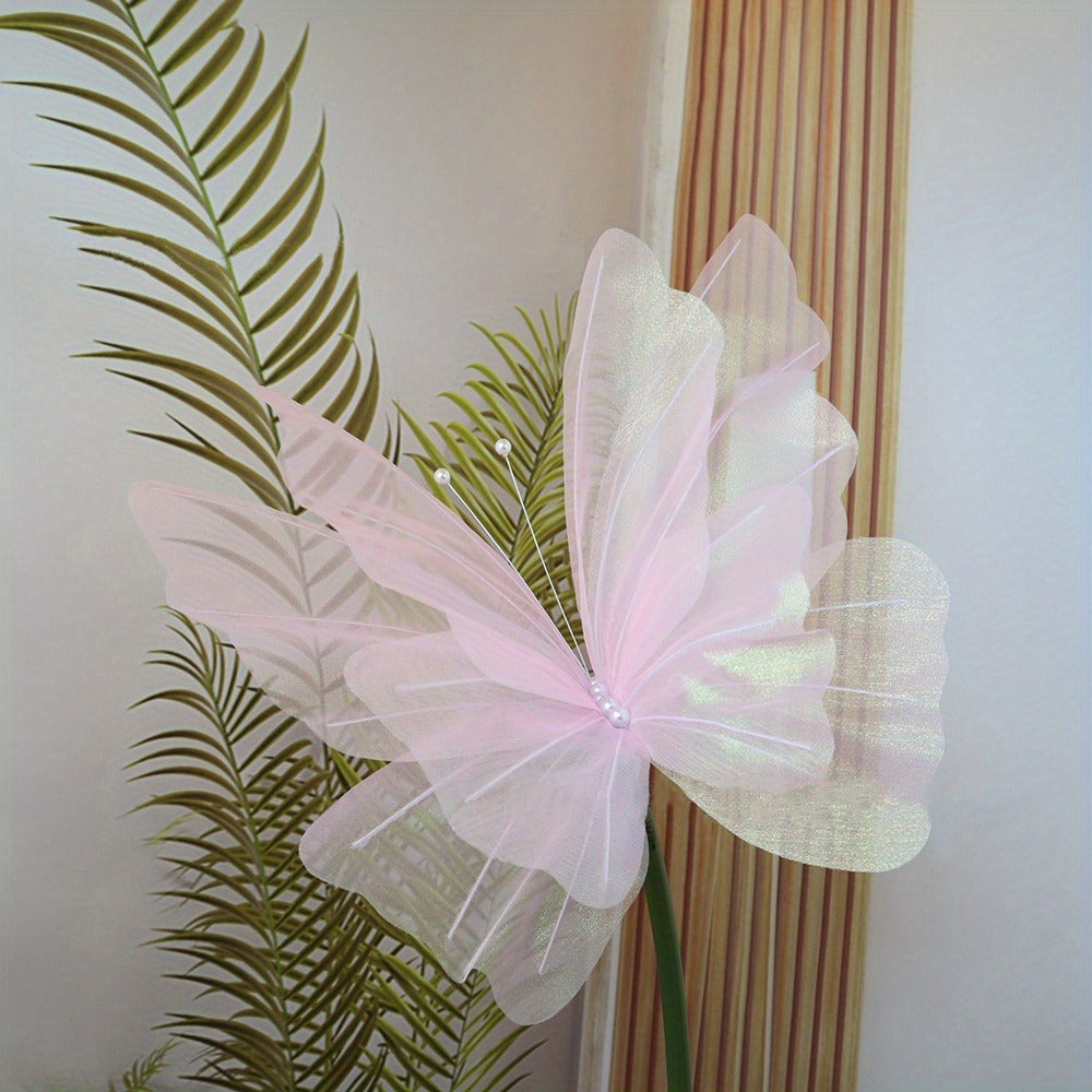 3D Artificial Butterfly Decorations 2pcs – Realistic Featherless Fake Butterflies for Wedding, Home, Garden & Party Decor | No Electricity