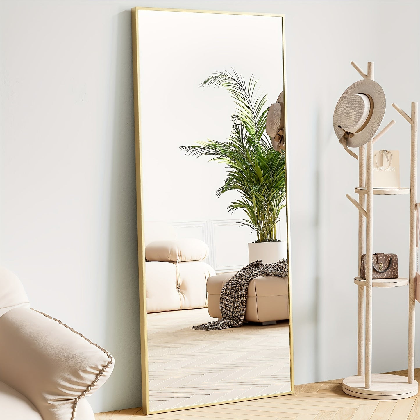 Full Length Mirror Floor Standing, Arched & Rect Body Mirror with Stand, Hanging or Leaning Wall Mirror, Aluminum Alloy Thin Frame