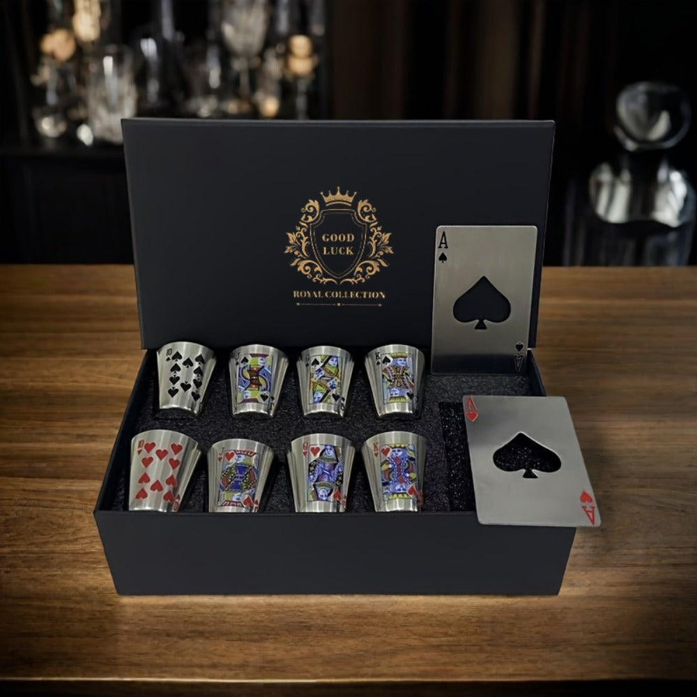 Stainless Steel Cup Set 8 Cups + 2 Bottle Openers, Family Party Outdoor Gift Set Good Luck Year