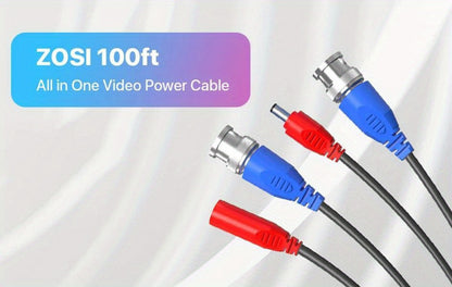 CCTV BNC Cable 4-Pack 100ft 30M, ZOSI Video Power 2-in-1 Security Camera Cable with BNC Connector and DC Plug