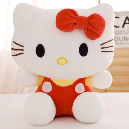 Plush Toy Three-Piece Hello Kitty Character Set with Red, Pink and Blue Bow Styling for Display