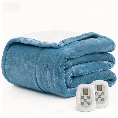Dual Control Electric Heated Blanket with 10 Heat Levels - Auto Shutoff, Overheat Protection, Fast Heating
