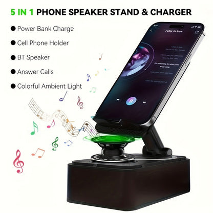 Bluetooth Speaker Phone Holder 5-in-1, 360° Adjustable Tablet Stand with HD Surround Sound