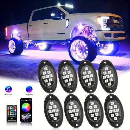 RGB LED Rock Lights Kit for Trucks & Off-Road – App & Remote Control, Music Mode, Underglow Neon Lights for SUV, ATV, UTV