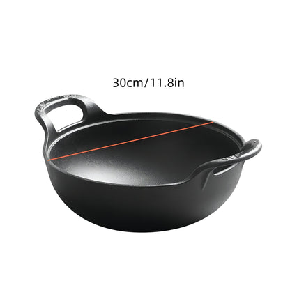 Cast Iron Wok Skillet Non-Stick Deep Stir Fry Pan with Dual Handles – Uncoated Traditional for Home Cooking, Dining and Outdoor Meals