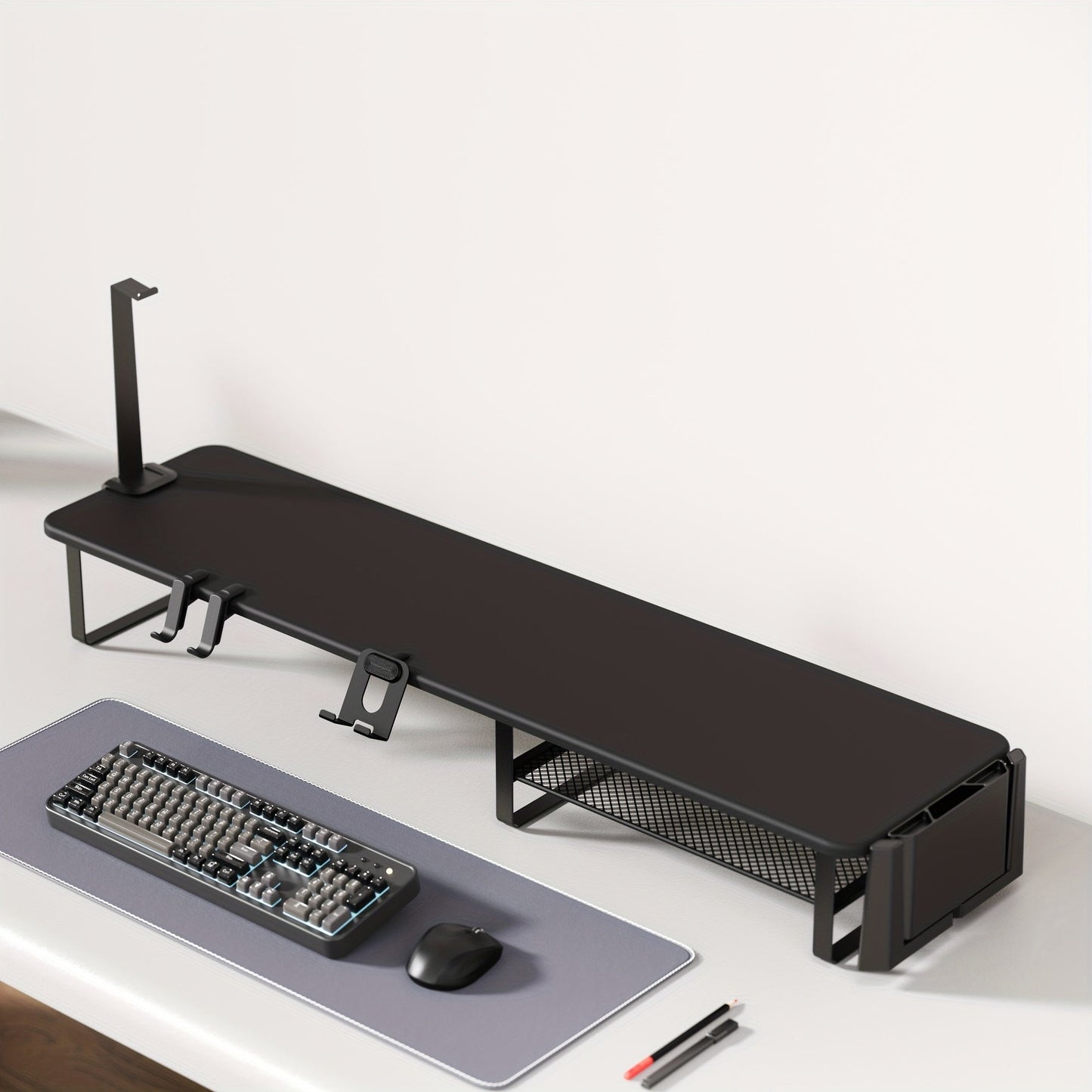 Monitor Stand Organizer with Headset Holder Phone Stand & Game Controller Holder, Versatile Desktop Riser for Computer Monitor Laptop