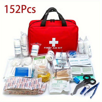 152-Piece First Aid Kit with Red Handled Organizer, Mesh Dividers, Scissors, Forceps and Packed Supplies