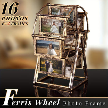 Rotating Ferris Wheel Photo Frame - Holds 8 Photos 4 inch - Vintage Spinning Picture Display Stand for Desk
