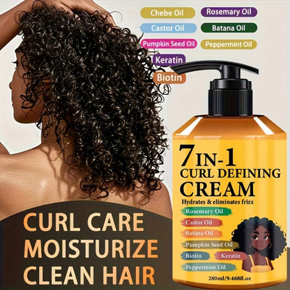 Curl Defining Cream 7-in-1 Frizz Control 2pcs Set 9.468fl oz – Long-Lasting Hold Moisturizing Non-Greasy Hair Styling Cream for Wavy Curly
