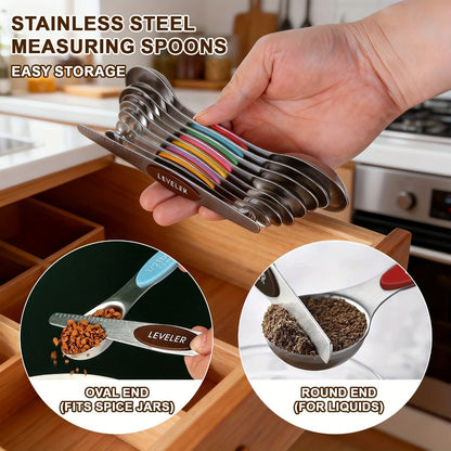 Stainless Steel Measuring Cups and Spoons Set 17 Piece – 8 Measuring Cups, 8 Double-Sided Spoons & 1 Leveler for Baking